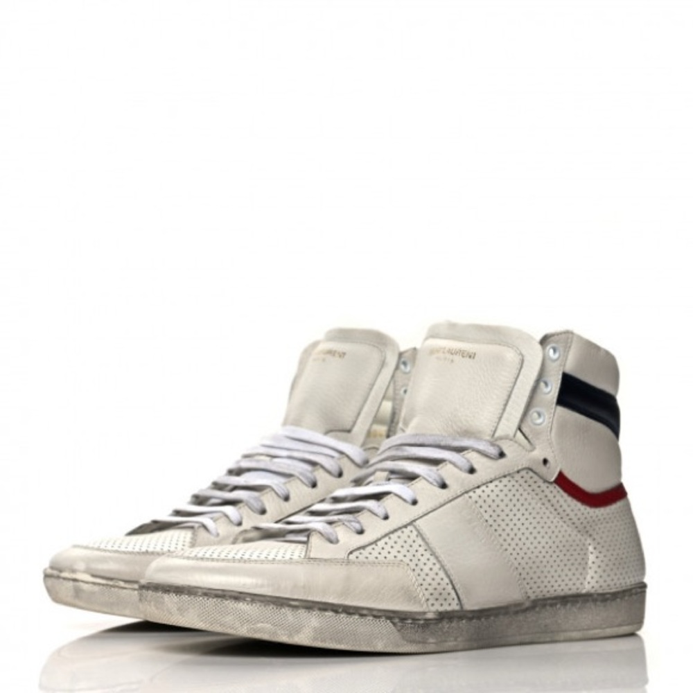 SAINT LAURENT
Calfskin Perforated Court Classic SL/10H High Top Sneakers